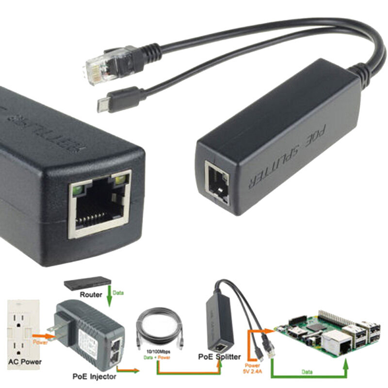 Micro USB Aktif PoE Splitter Power Over Ethernet 48V untuk 5V 2A Micro USB 10W