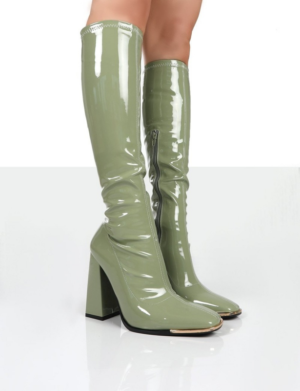 Bottes classiques en cuir PU pour femmes, chaussures De danse à talons carrés, hauteur des genoux, fermeture éclair, robe De soirée, nouvelle collection 2022