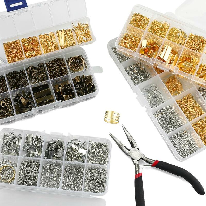 Kit de accesorios de joyería, piezas de Metal, anillo/broche de langosta/cadena/juego de alfiler para la fabricación de joyas DIY, abalorios, pulsera, collar y pendientes