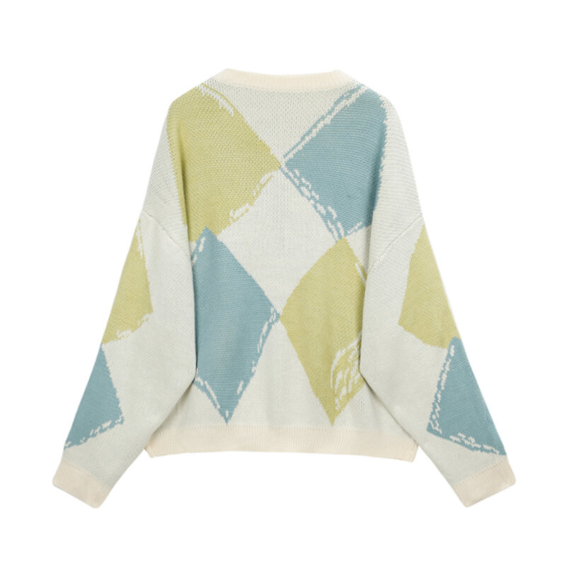 Pull tricoté surdimensionné à motif Argyle pour femme, Long et décontracté, Streetwear, collection automne hiver 2021