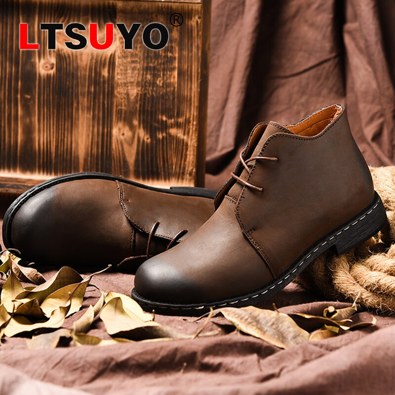 Bottes Martin en cuir pour hommes, bottes d'outillage à la mode pour l'extérieur, chaussures montantes en velours à bout rond de grande taille pour automne et hiver