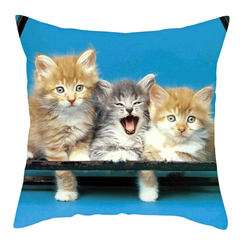 Fuwatacchi かわいい動物クッションカバー猫パターン枕カバーの装飾ソファポリエステルスロー枕 45X45cm