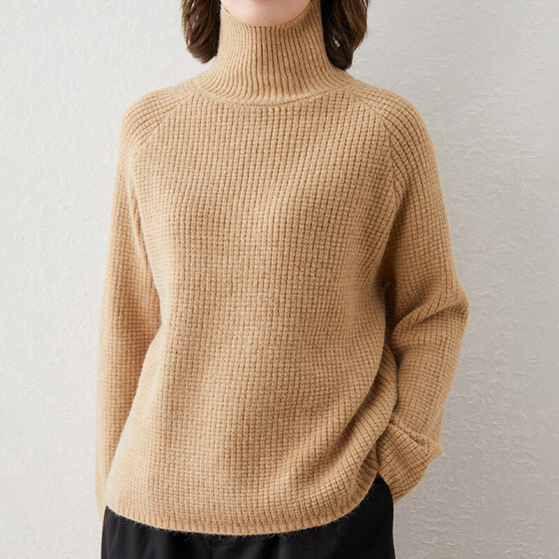 Camisola de caxemira feminina 2021 outono de gola alta simplicidade quente exterior usar pulôveres de fundo camisola de lã pura tendência casual
