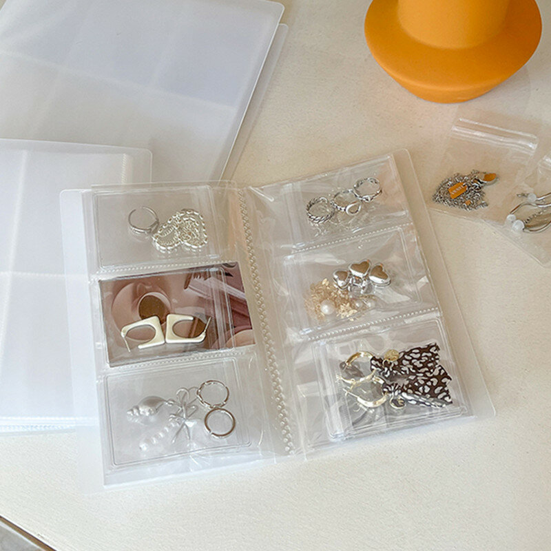 Livro de armazenamento de jóias transparente conjunto zip-travamento células divididas acesso rápido multifuncional artesanato organizador livro para meninas femininas
