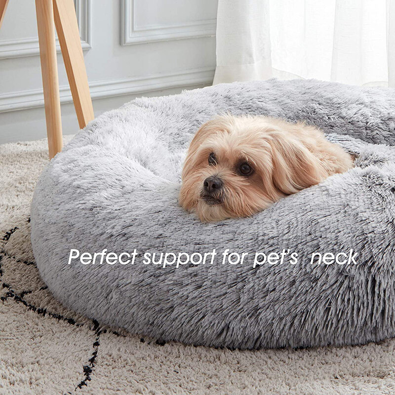 Łóżko dla zwierząt pies okrągłe łóżko kot Coussin Chien Cama Perro długi pluszowy szczeniak poduszka dla kota mata przenośne materiały zmywalne akcesoria dla zwierząt