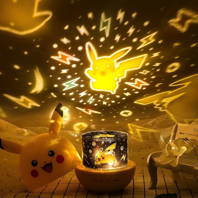 Pokemon Pikachu Rotierenden Projektion Lampe Musik Licht Sechs Arten von Projektion Austauschbare Nacht Licht Kinder Spielzeug Weihnachten Geschenk