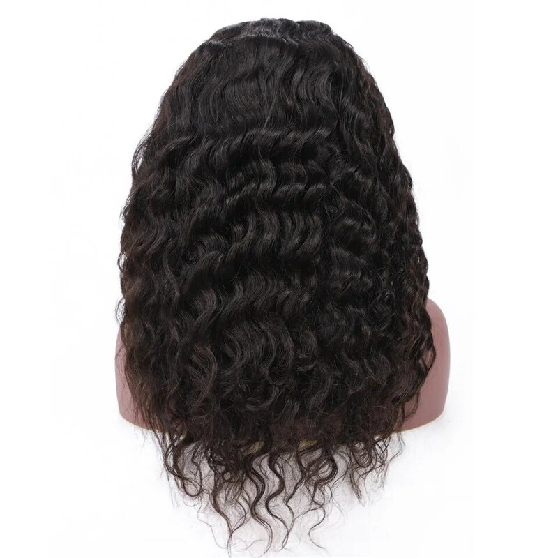 Pelucas de cabello humano indio de onda profunda para mujeres negras, pelo Natural con cierre de encaje, densidad de 180, prearrancado, 4x4