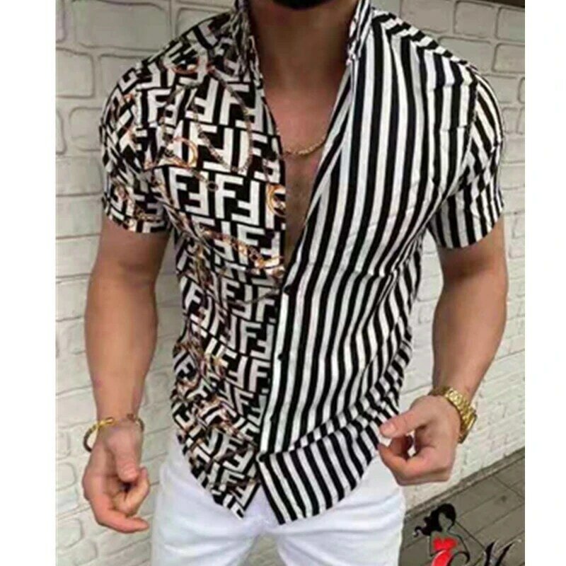 2021 Hot Sale spring summer Men's Clothing Casual Fashion Printed Shirt tops Single-Breasted Cardigan short Sleeve Shirt Men