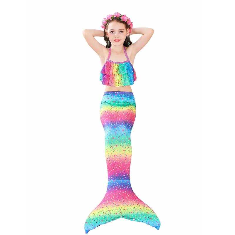 Girls Swimming Mermaid Tail with Monofin Flipper Mermaid Costume Cosplay Children Swimsuit Fantasy Beach Bikini Anime Clothes