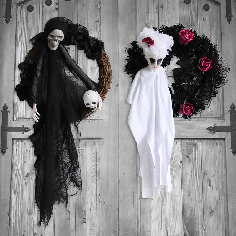 Halloween dekoracyjny wieniec drzwi wiszące duch wystrój straszny festiwal impreza o motywie horroru wieniec ozdoby nawiedzona dekoracja domu rekwizyty