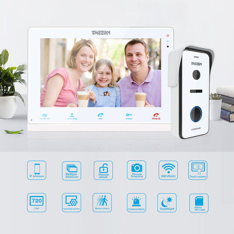 TMEZON-sistema de intercomunicación para el hogar, Monitor de pantalla táctil con cámara de 720P, Wifi, Vídeo IP inteligente, 10 pulgadas