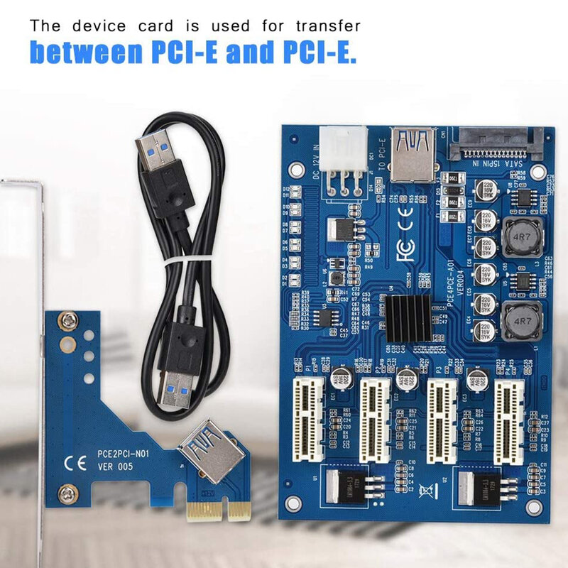 1 Set PCI-E X1 To 4PCI-E X16 Expansion Kit 1 To 4 Port PCI Express Switch Multiplier HUB 6 Pin Sata USB Riser Card Mining Miner