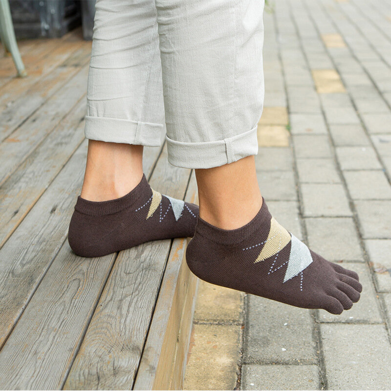 Модные хлопковые мужские короткие носки с пальцами однотонные деловые дышащие Брендовые вечерние длинные счастливые носки с пятью пальцам...