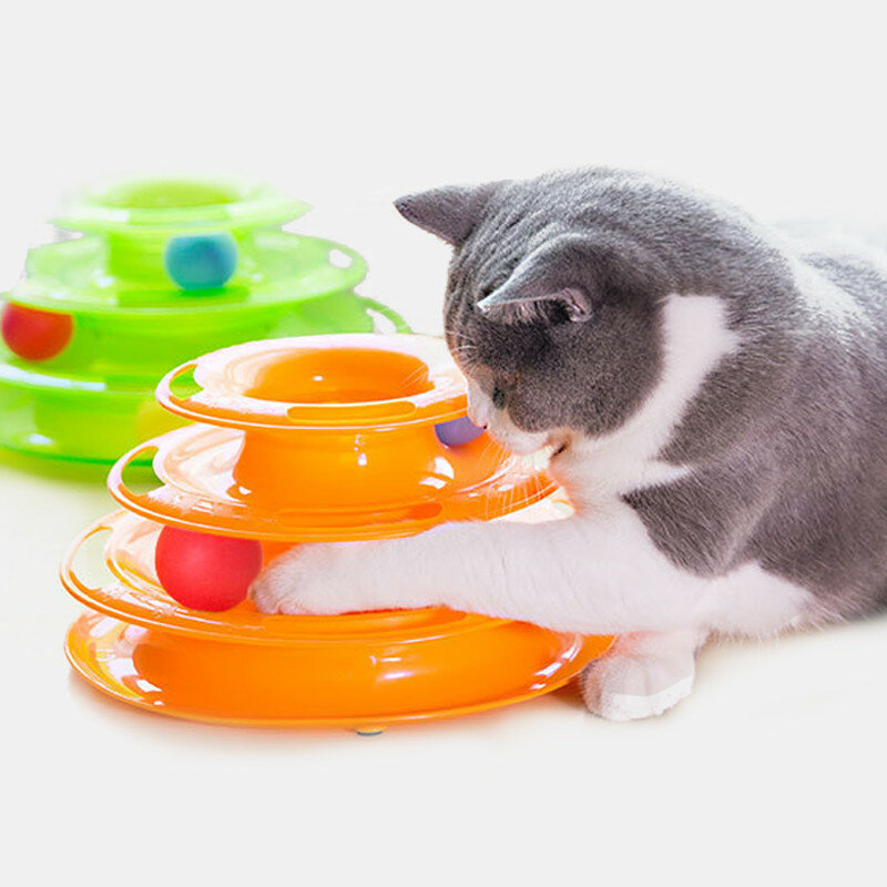 ثلاثة مستويات الحيوانات الأليفة القط لعبة برج المسارات القرص القط الذكاء تسلية الثلاثي القرص القط لعب الكرة التدريب لوحة تسلية