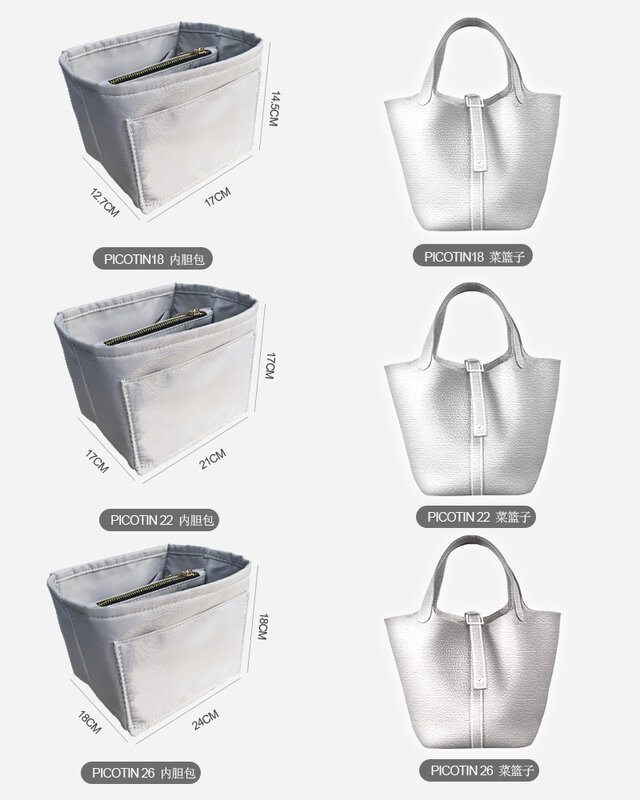 For Picotin 18 22 26 Insert Bags Organizer Makeup Handbag Organize Inner Purse Portable base shaper Premium nylon (Handmade）