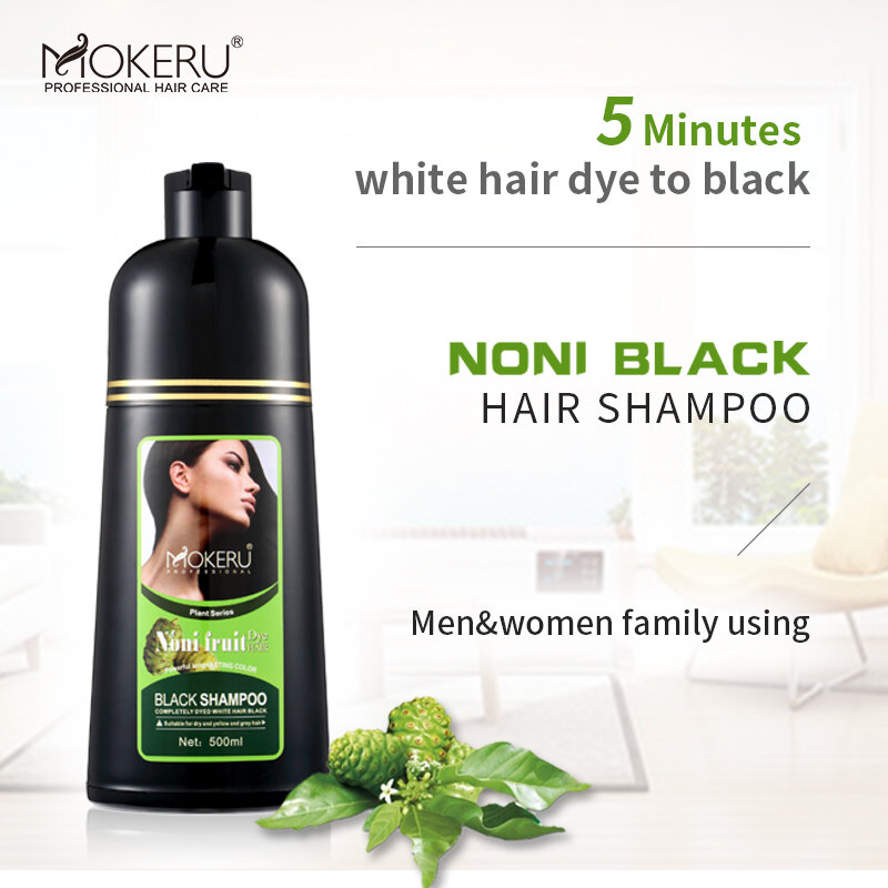 Mokeru 2pcs/Lot Natural Permanent Noni Fruit Essence Fast Black Hair Coloring Black Hair Dye Shampoo for Covering White Hair