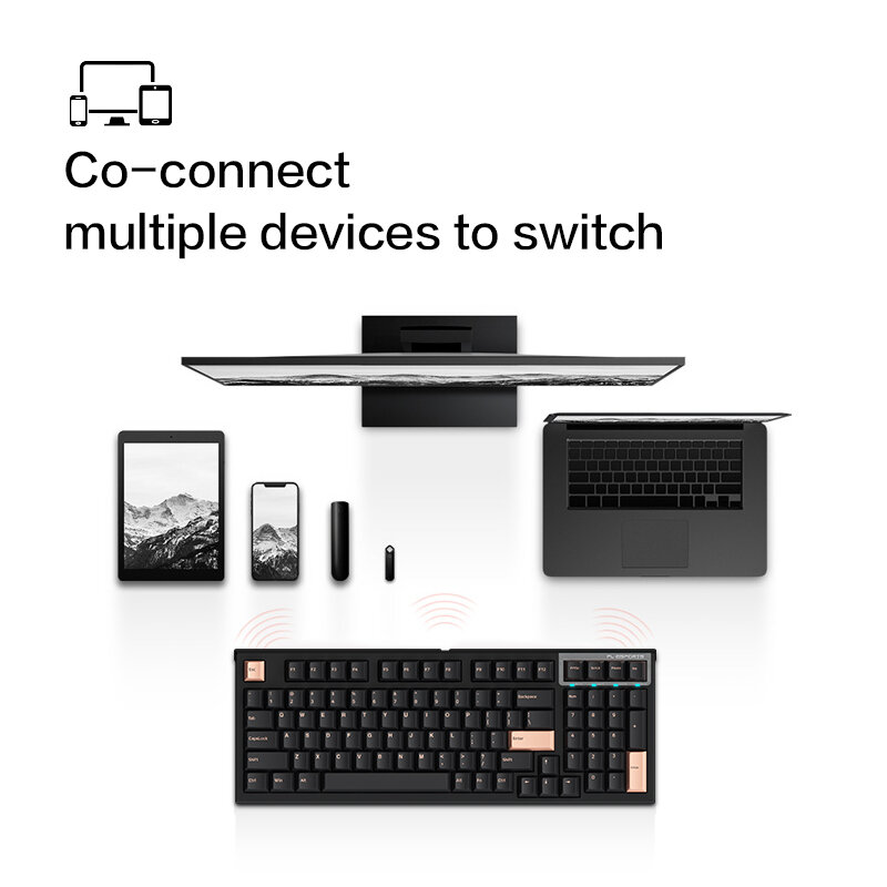 Механическая клавиатура FL · ESPORTS FL980, 98 клавиш, беспроводная, 2,4 ГГц, Bluetooth, три режима, переключаемая ось, игровое Офисное оборудование