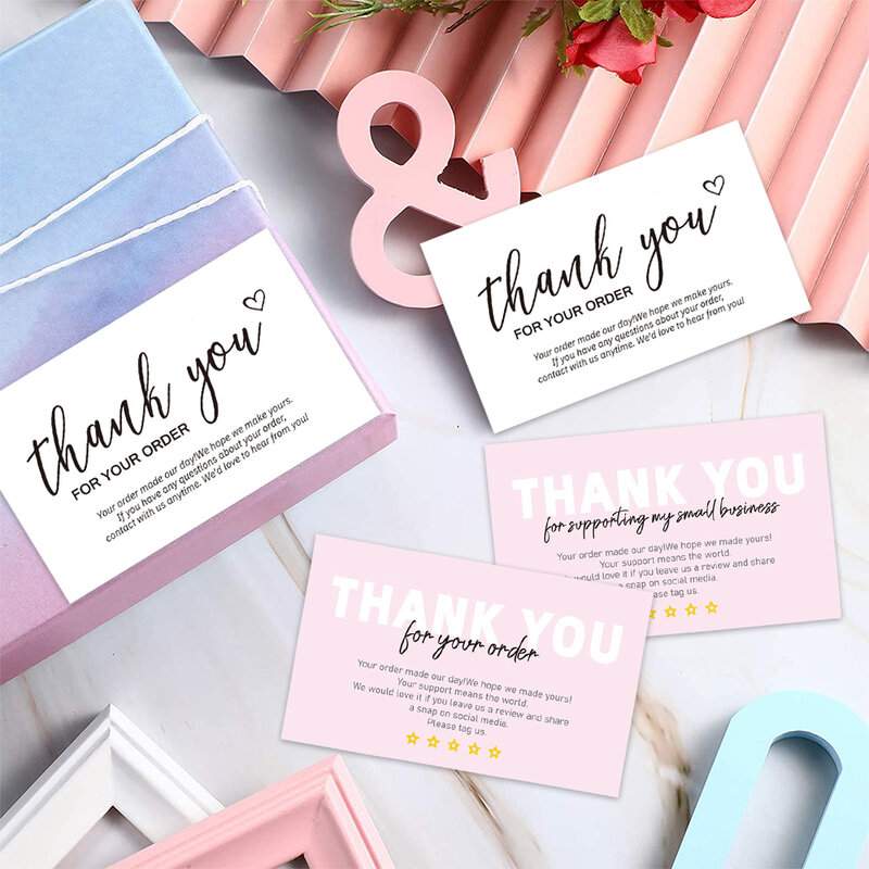 30 개/갑/팩 핑크 비즈니스 패키지 장식을 지원하기위한 카드 감사합니다 사랑과 함께 수제 명함 지원