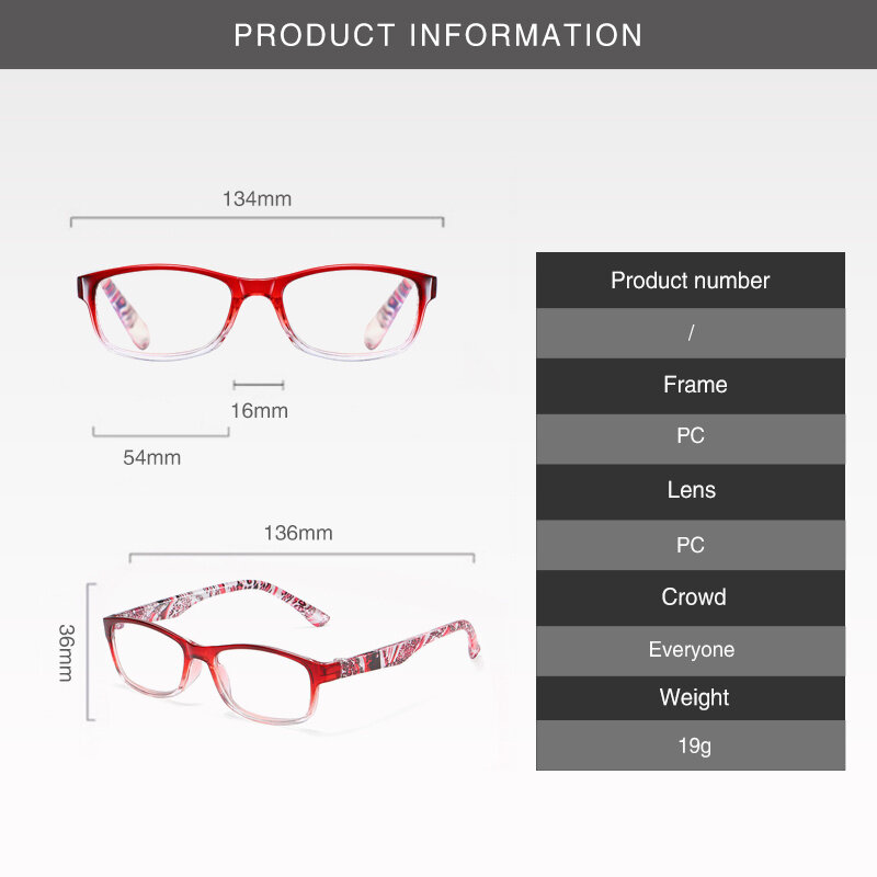 패션 새로운 투명 독서 안경 꽃 인쇄 안경 안티 블루 레이 남여 안경 1.0 1.5 2.0 2.5 + 3.0 + 3.5 + 4.0