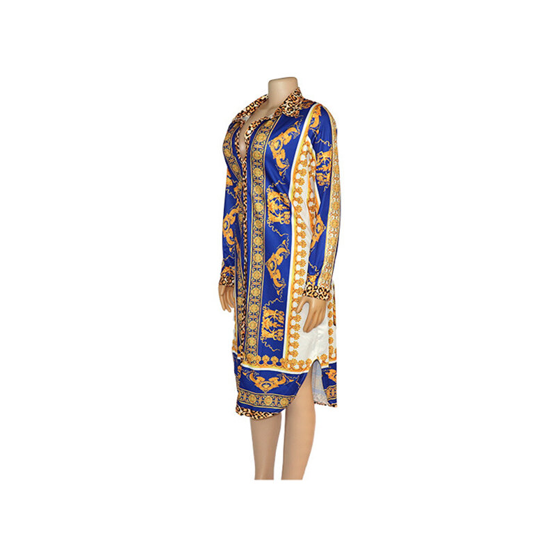 Vestido camisero de manga larga con estampado africano para mujer, ropa africana con cuello vuelto, a la moda, 2020
