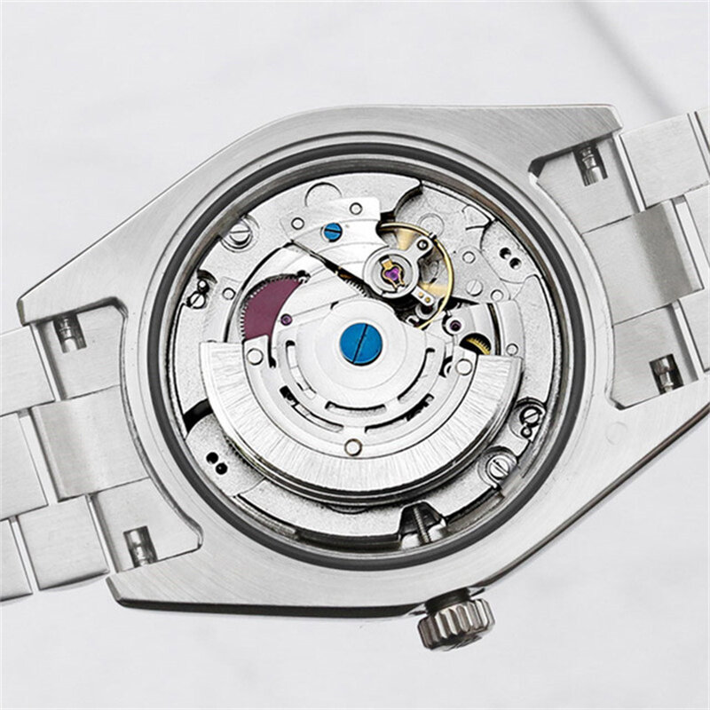 ปรับแต่ง Glide Lock Luxury Mens นาฬิกานาฬิกาอัตโนมัติอัตโนมัติกลนาฬิกาคริสตัล Sapphire Blue Night Light กันน้ำนาฬิกาข้อ...