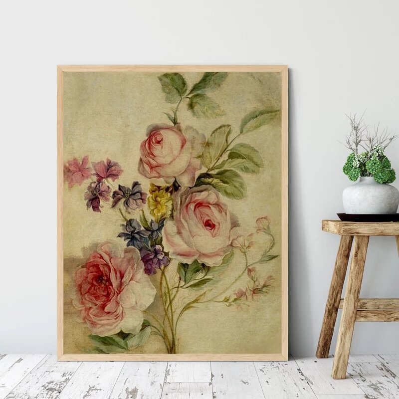 Abstracto arte da parede do vintage flor rosas pinturas nordic retro imagem da lona cartaz impressão coleção presente quarto decoração