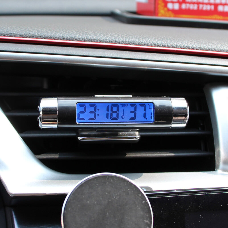 2 en 1 reloj Digital del coche y pantalla de temperatura reloj electrónico LED Auto electrónica pantalla Digital Reloj accesorio del coche