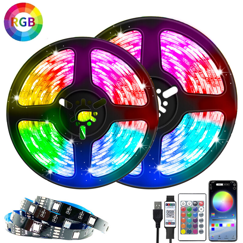 Faixa de luz led colorida, fitas de led para decoração, bluetooth, app, 5050, 2835, rgb, 5v, usb, infravermelho, flexível, para tv, pc, retroiluminação, cordão luminoso