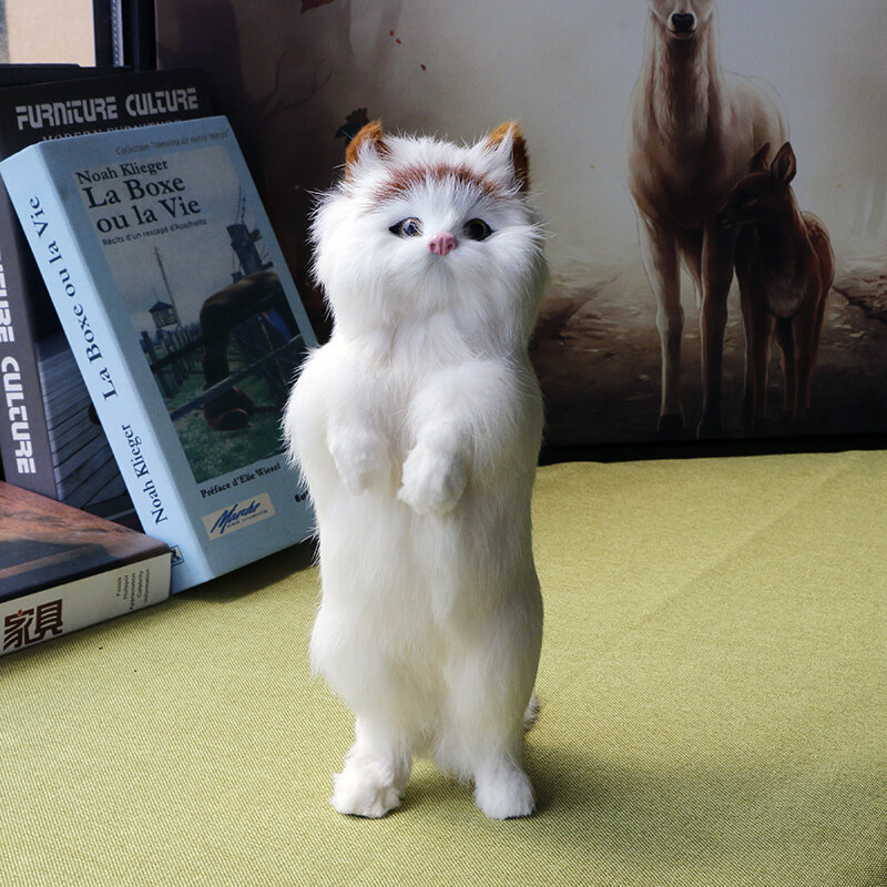 แมวจำลองหนังผมทำน่ารักแมวจำลองสัตว์ตกแต่งบ้าน Lucky Cat ของขวัญเด็กถ่ายภาพ Props