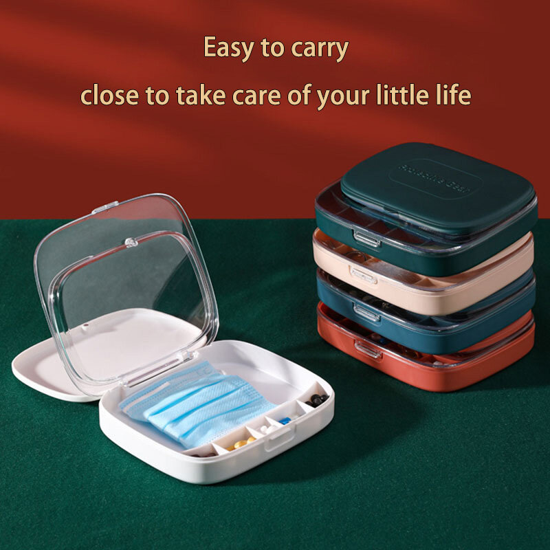Mini pastillero portátil de siete rejillas, caja de almacenamiento de joyería pequeña de doble capa transparente, contenedor para mascarillas