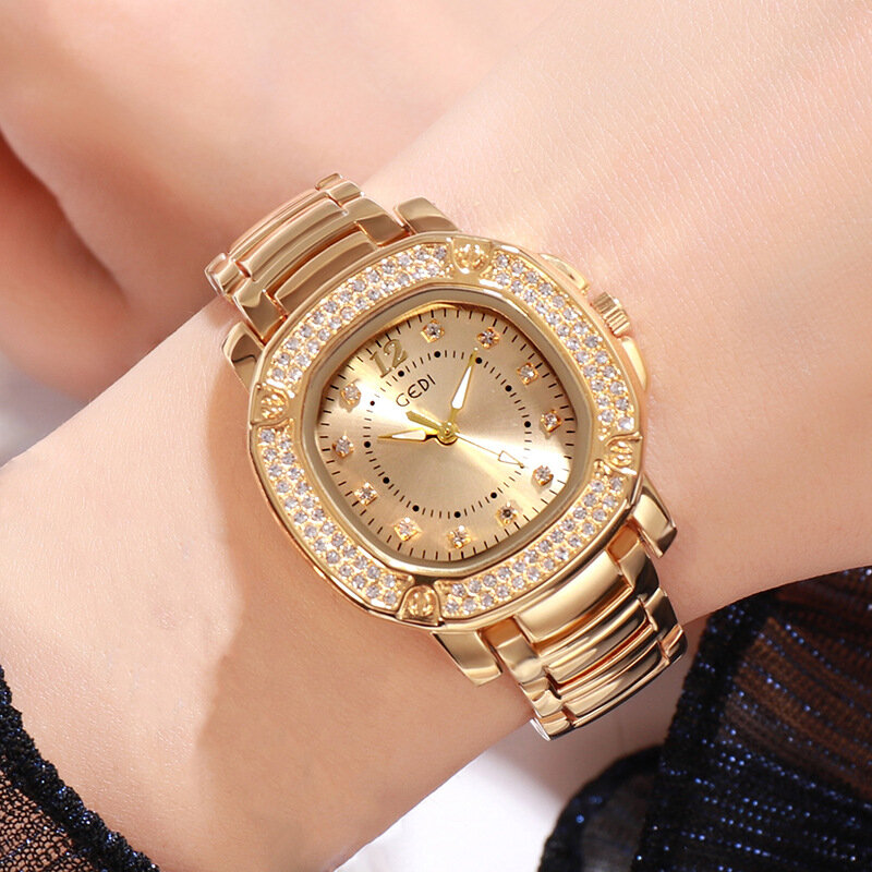Relógio feminino gedi luxuoso de liga metálica, pulseira de quartzo casual para mulheres à prova d'água