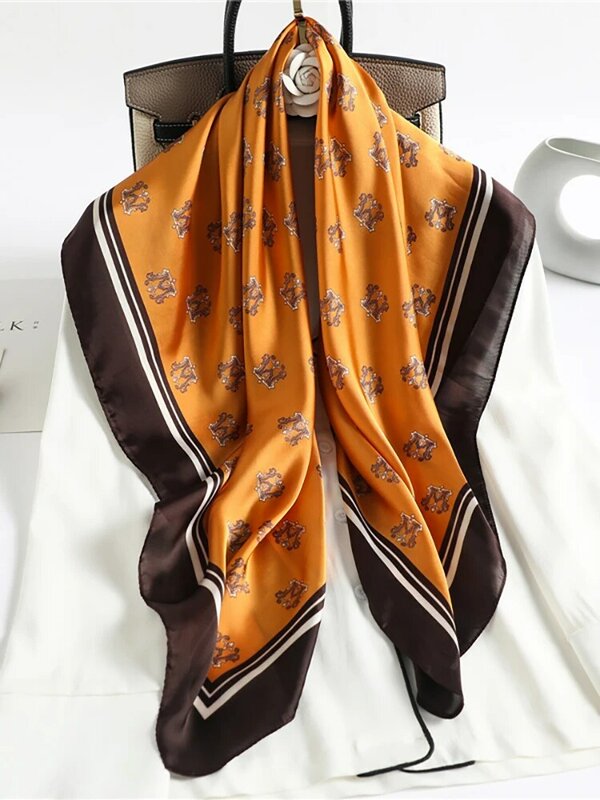 Moda cetim lenço quadrado de seda para mulher hijab bandana muçulmano envoltório headscarves xale senhoras bandana neckerchief foulard 90cm