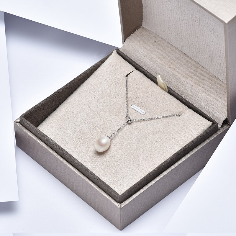 GN-colgante de perlas naturales de agua dulce para mujer, collar minimalista de Plata de Ley 925, cadena ajustable, joyería de perlas de 8-9mm