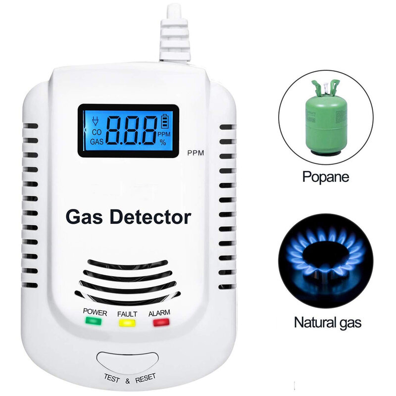 2 em 1 detector de gás, plug-in casa gás natural/metano/propano/co alarme, detector de sensor de vazamento com promp de voz e display led