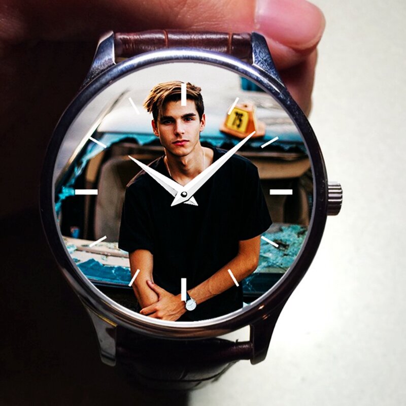 男性の写真のクォーツ腕時計,直径40mm,革ストラップ,手作りのパーソナライズされたギフト
