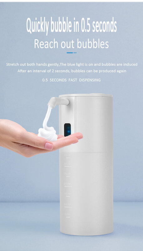 350ML High Capacity New 2021 Fully Automatic Induction Foam Hand Washer Portable Bubble Infrared Induction Soap Dispenser