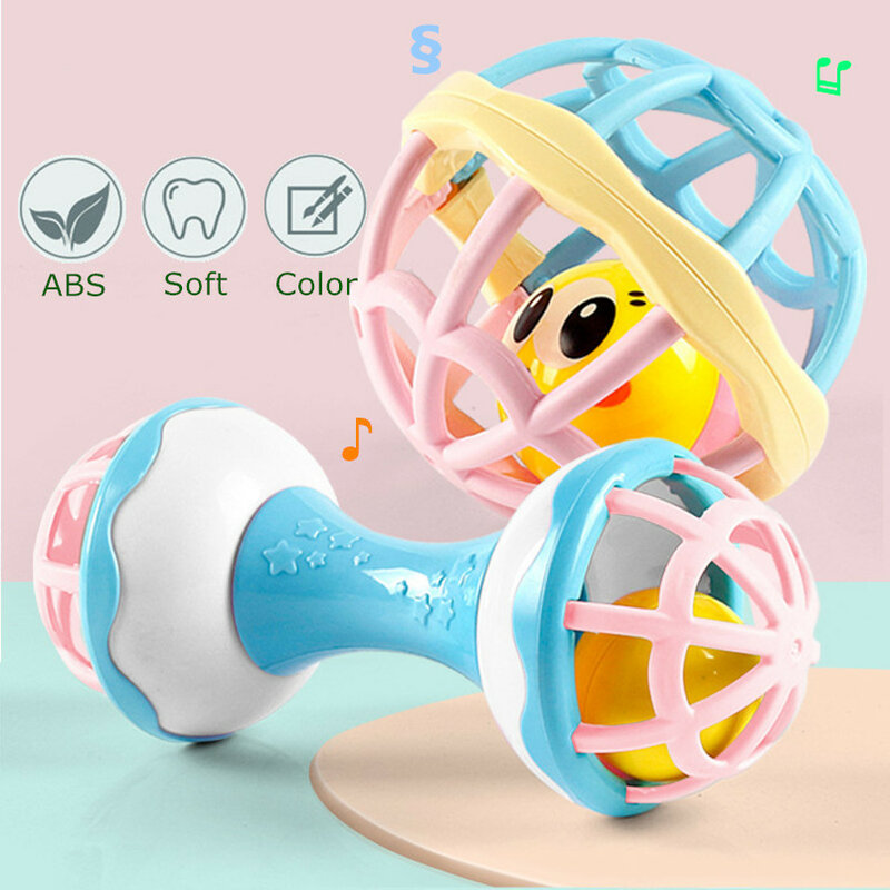 Mainan Bayi Bola Mainan Kerincingan Teether Molar ABS Plastik Bel Tangan Balita Mainan Latihan Sensorik untuk 0-12 Bulan Bayi Bola Pegangan Tangan