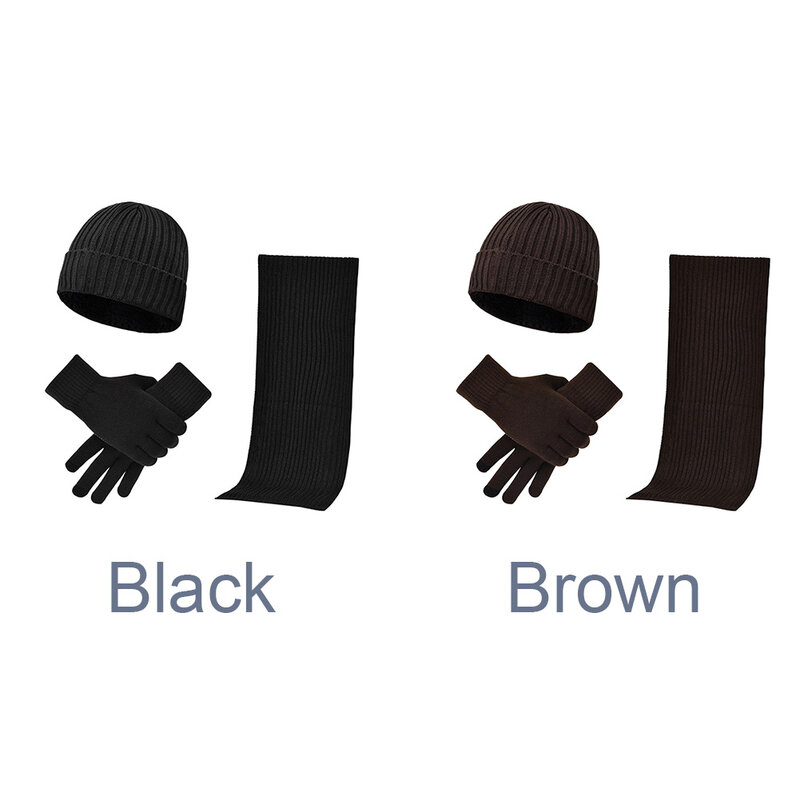 Bonnet thermique tricoté pour hommes et femmes, écharpe à chapeau épais, ensemble de gants, Protection du cou, doux, chaud, hiver, froid, 3 pièces