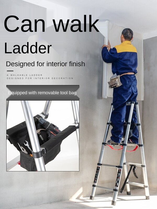 1.7M + 1.7M Schraag Ladder Multifunctionele Huishoudelijke Ladder Opvouwbare Telescopische Ladder Verdikte Techniek Ladder Aluminium