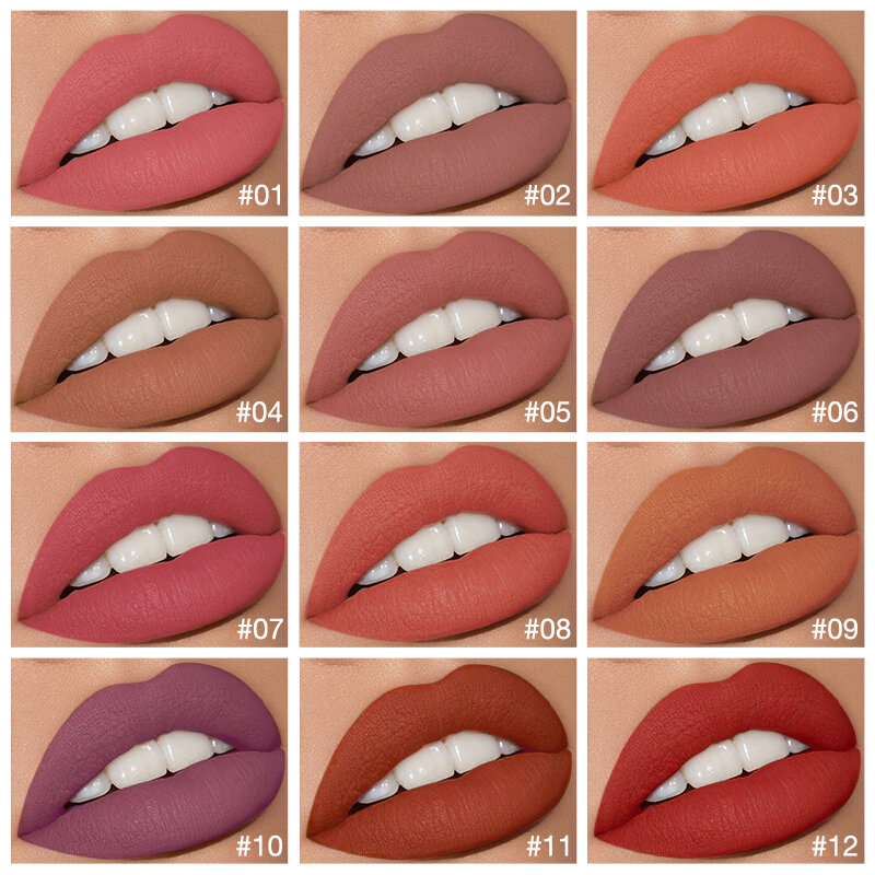 O.TWO.O Lipstik Matte Lip Gloss Kosmetik Ringan Lip Glaze Tahan Lama Warna Bibir Tahan Air 12 Warna Bibir Makeup