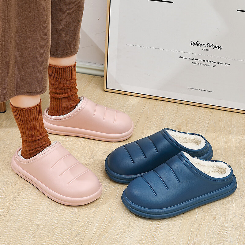Sandal Mewah Hangat Fashion Musim Dingin Sandal Tahan Air Sandal Katun Dalam Ruangan Pria Wanita Sandal Rumah Sol Tebal Sepatu Femael