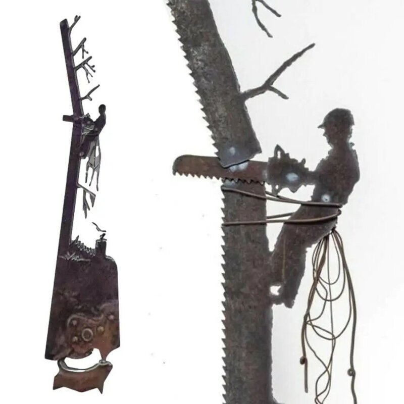 Scie artistique en métal, Design artisanal sur une vieille scie coupée à la main, cadeau artistique pour la fête des pères, décoration d'arbre Unique pour mur Ar O5W9