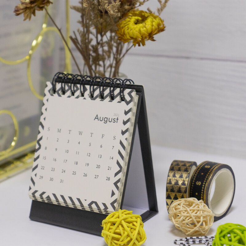 Mini Calendario de escritorio, Mini calendario negro, decoración sencilla pequeña, suministros escolares, 2022