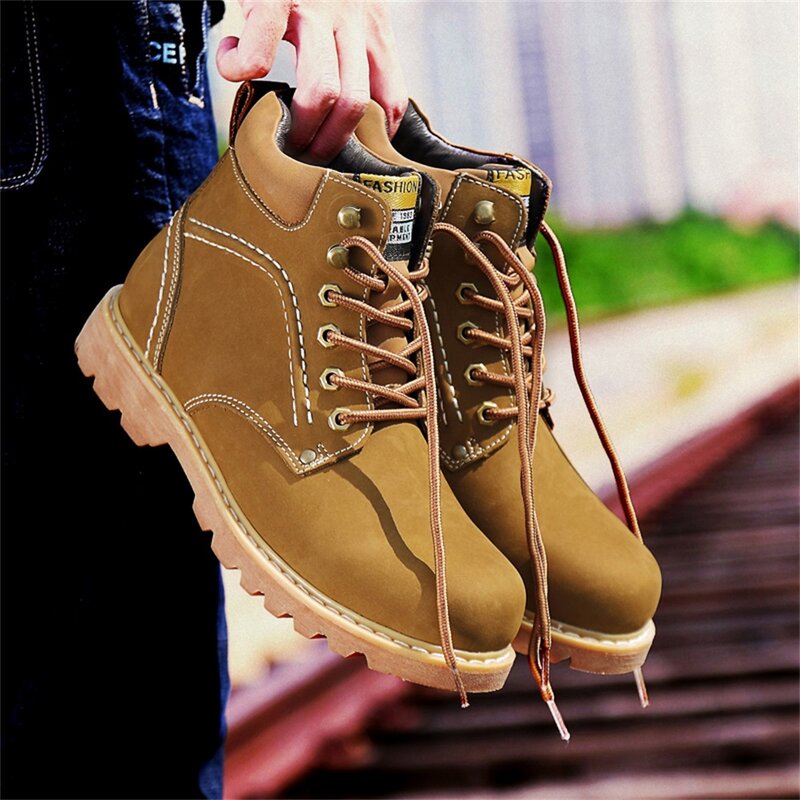 Men's high-end leather Martin boots, outdoor non-slip wear-resistant tooling boots, winter high-top shoes with fleece and warmth