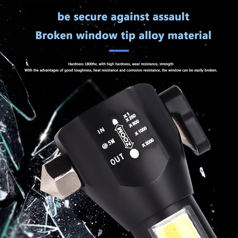 Torce ricaricabili USB con martello di sicurezza COB lampada laterale emergenza torce per illuminazione esterna multifunzione