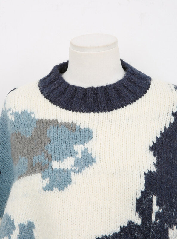 Sudadera con nubes blancas y azules para mujer, suéter de color suelto e informal, suéter de hilo, suéter Vintage coreano para otoño e invierno, 1511A