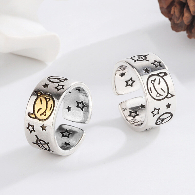 Retro cartoon men's and women's alloy opening devil star halo casual party hip hop electroplating punk ring