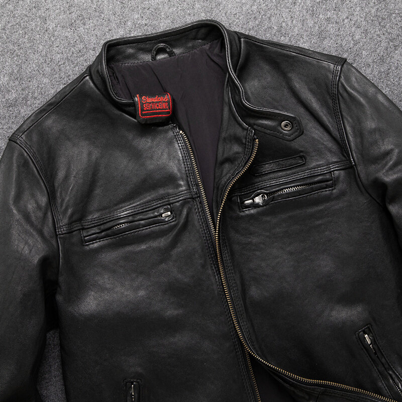 GU.SEEMIO Factory Good Quality 100% Genuine Leather Jacket Men Coat Sheepskin Free Shipping Motor Biker Clothing Motorcycle