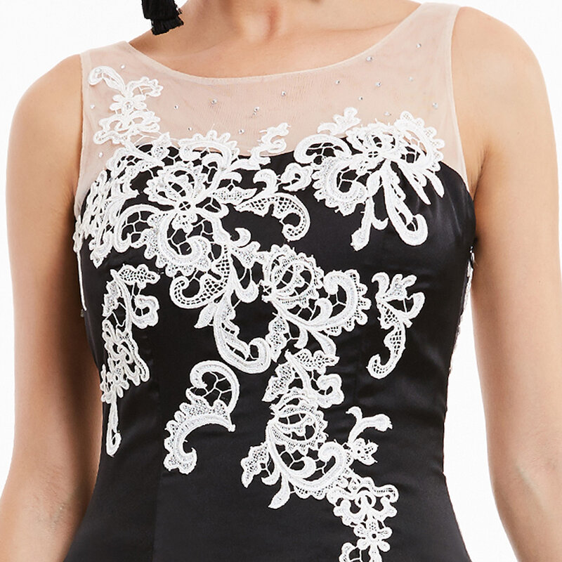 Dressv black long evening dress cheap scoop neck sleeveless appliques wedding party formal dress mermaid evening dresses