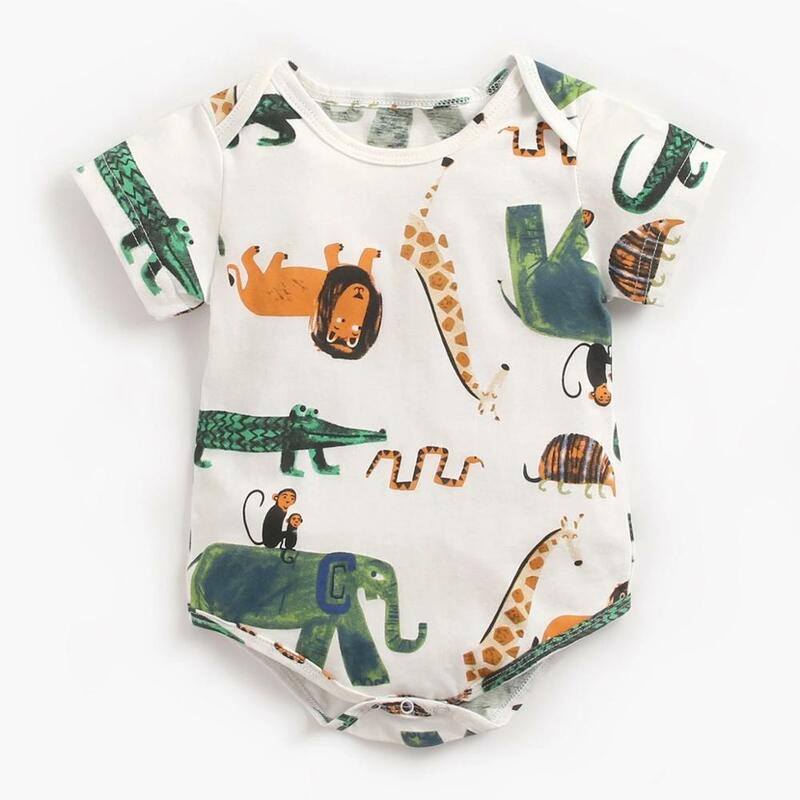 جمبسوت صيفي بأكمام قصيرة للأولاد والبنات ، ملابس لطيفة مع طبعات حيوانات كرتونية ، 0-3T